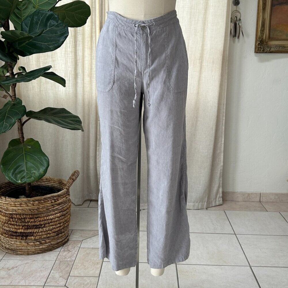 Linen Wide Leg Tie Waist Pants Classic Capsule Euro Summer Gray Women 8P